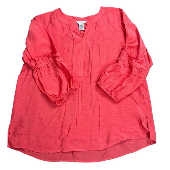 Multiples Women’s Large Coral Tunic Top Peasant Style 3/4 Sleeve Boho Chic - Picture 1 of 6